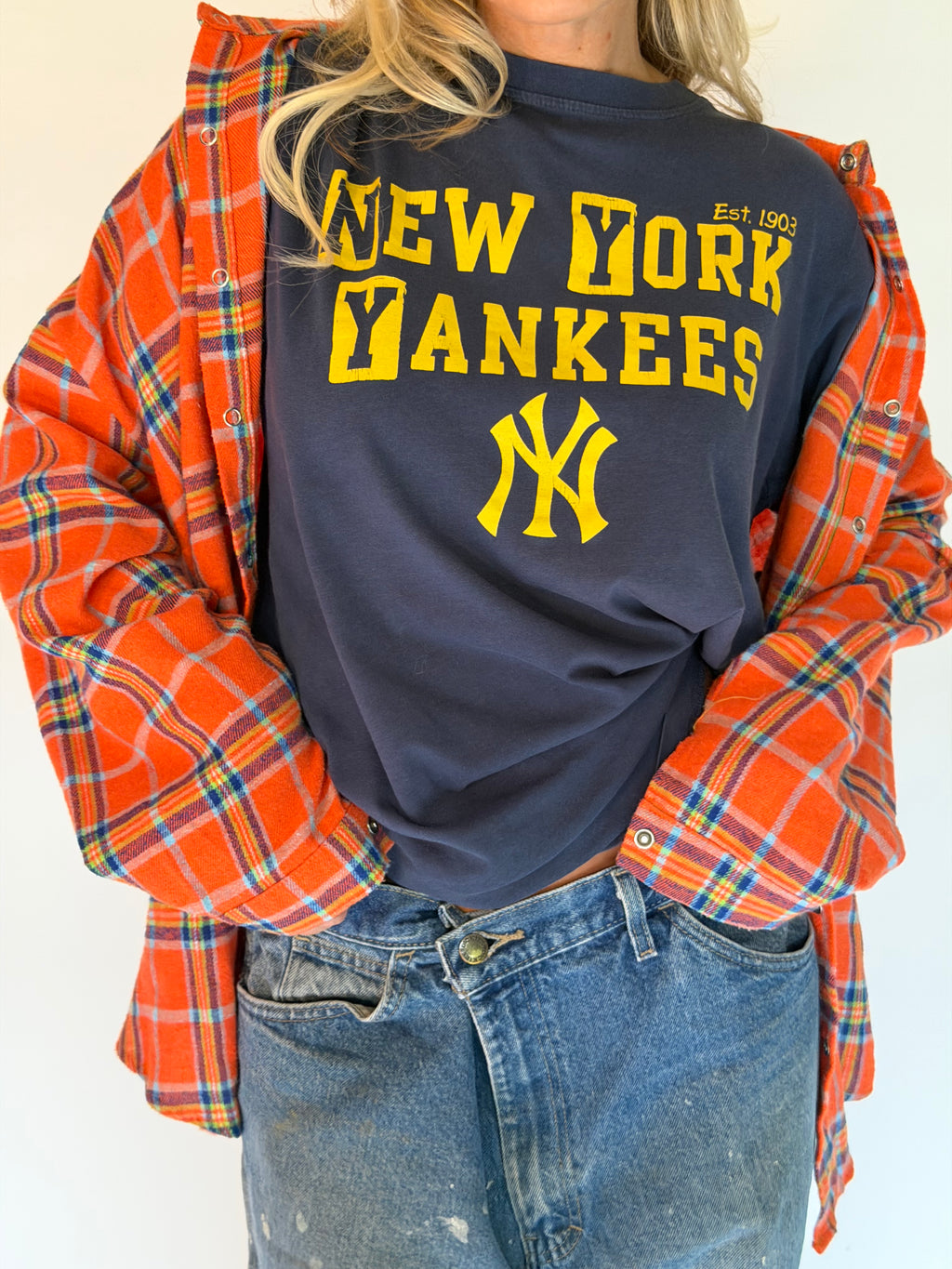 VINTAGE ORANGE PLAID FLANNEL SHIRT