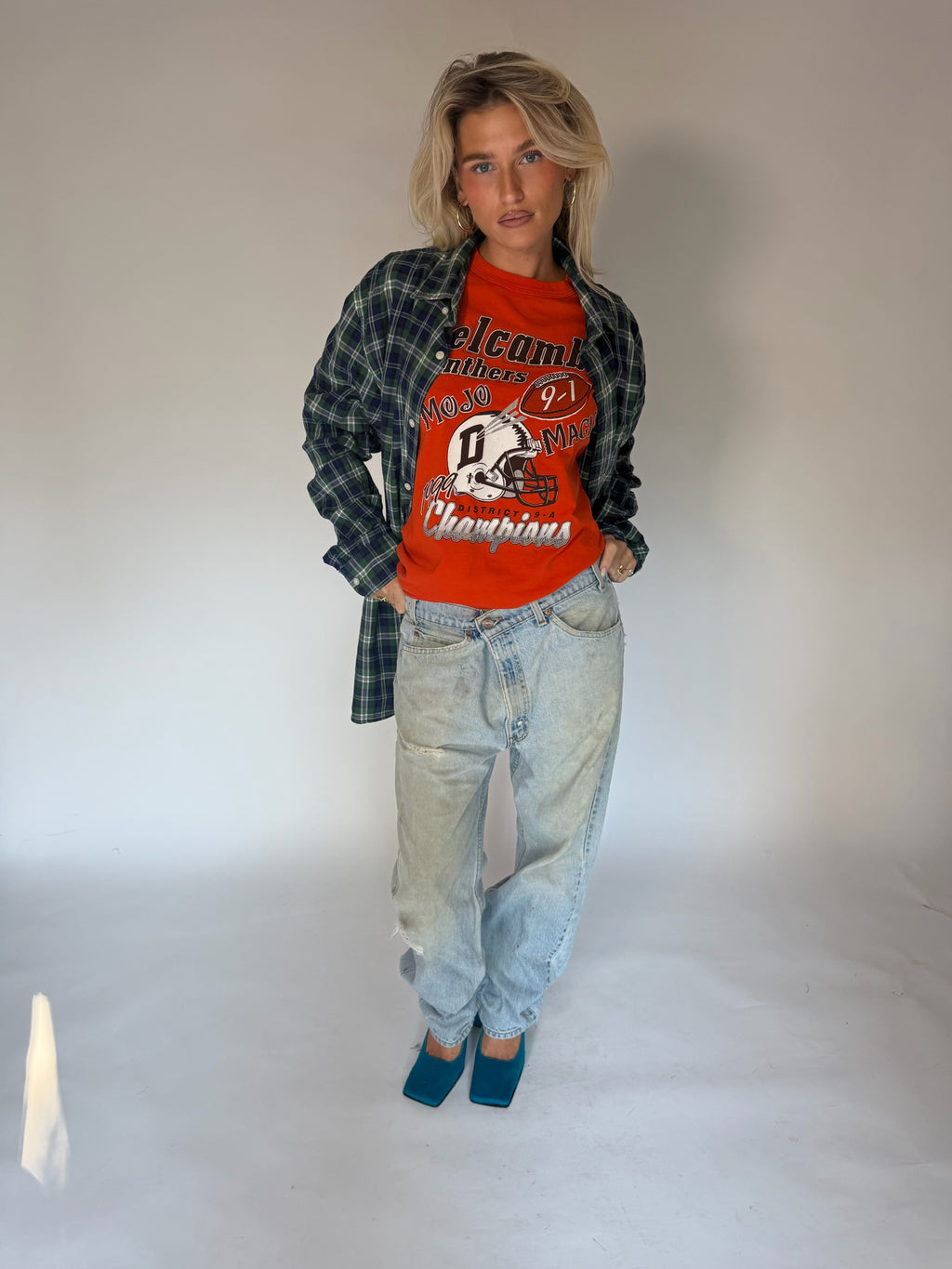VINTAGE BLUE & GREEN PLAID SHIRT