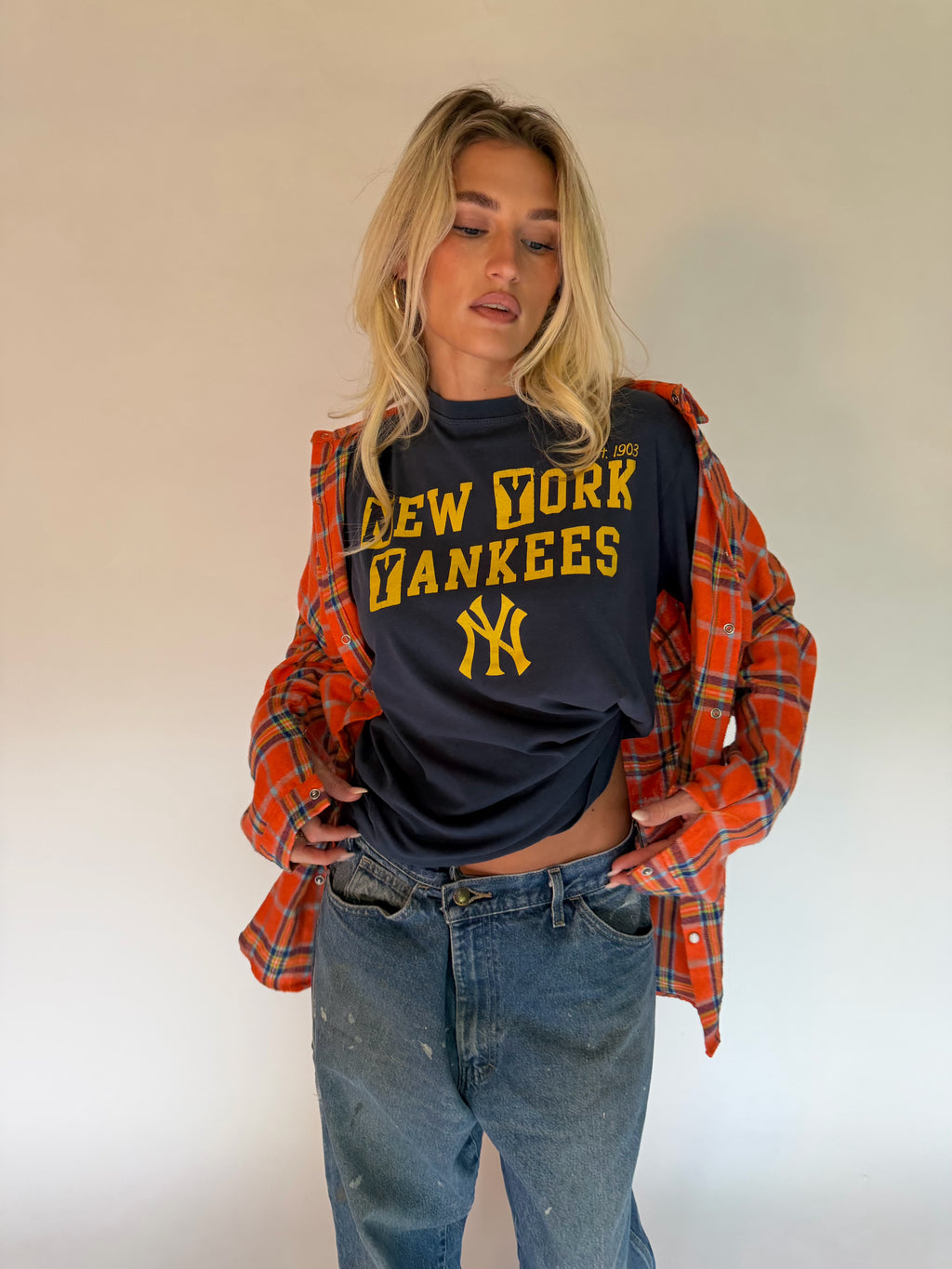 VINTAGE ORANGE PLAID FLANNEL SHIRT