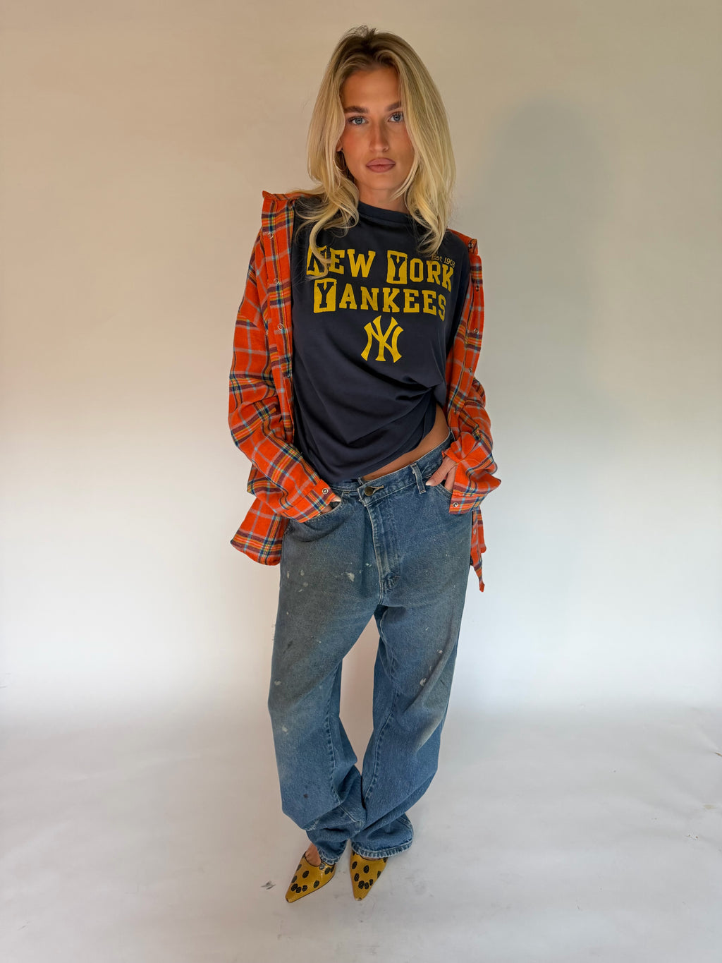 VINTAGE ORANGE PLAID FLANNEL SHIRT