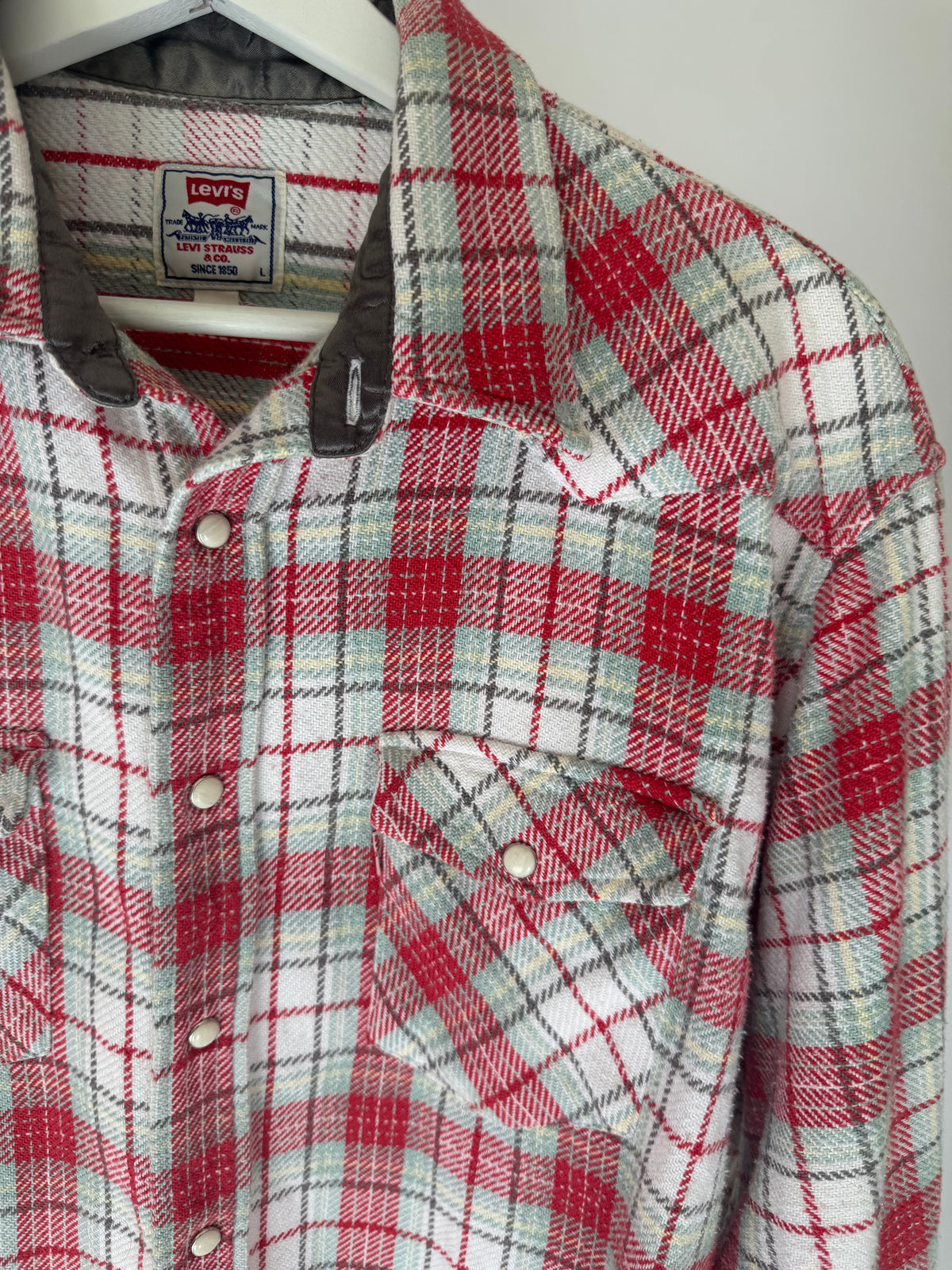 VINTAGE RED & WHITE PLAID FLANNEL SHIRT
