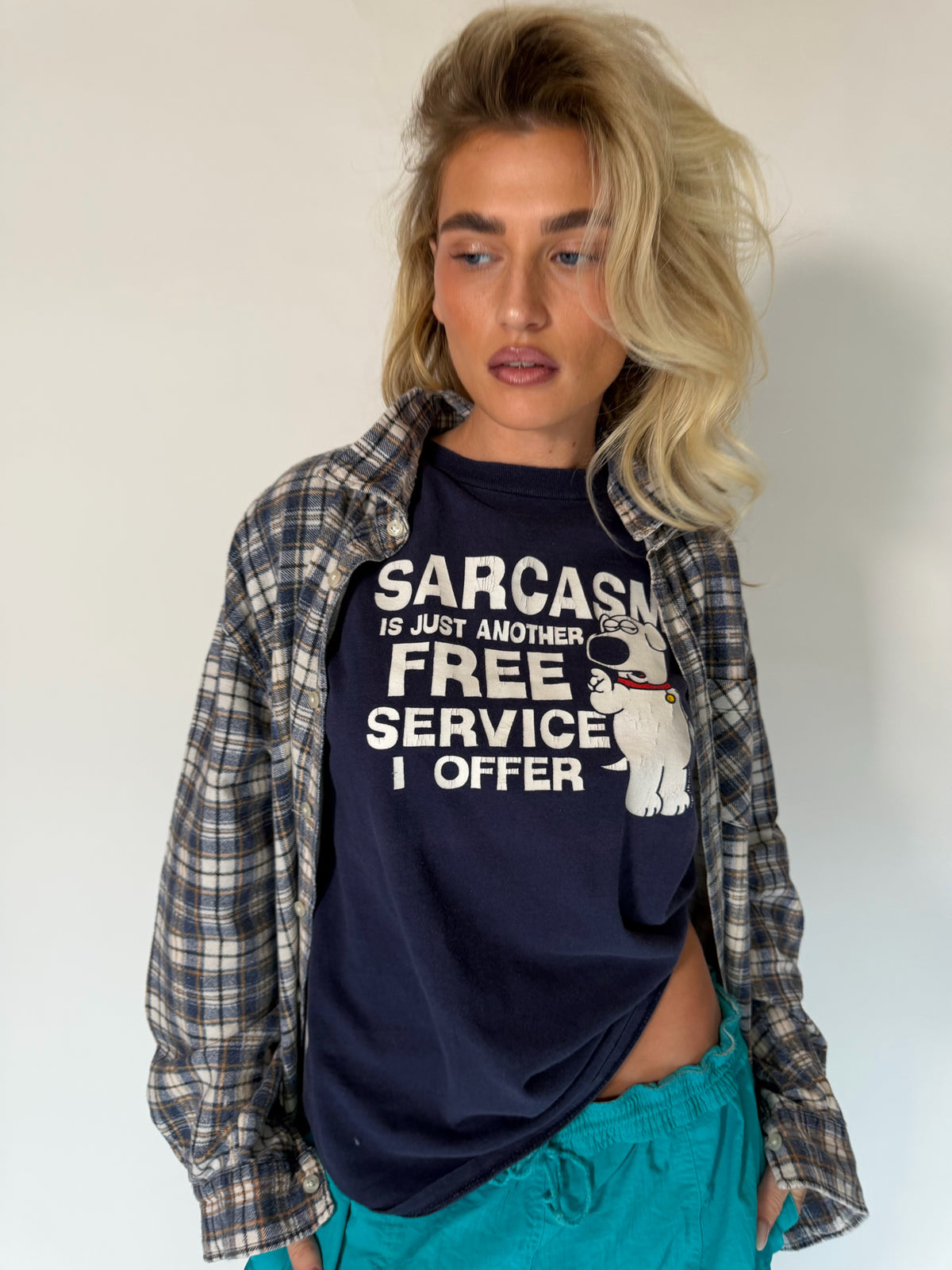 VINTAGE BLUE & WHITE PLAID FLANNEL SHIRT
