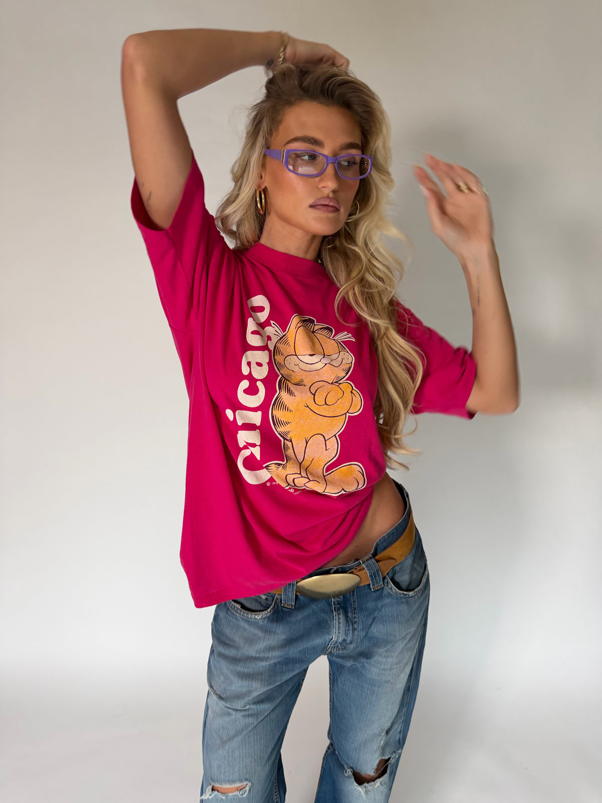 VINTAGE PINK GARFIELD CHICAGO GRAPHIC TEE