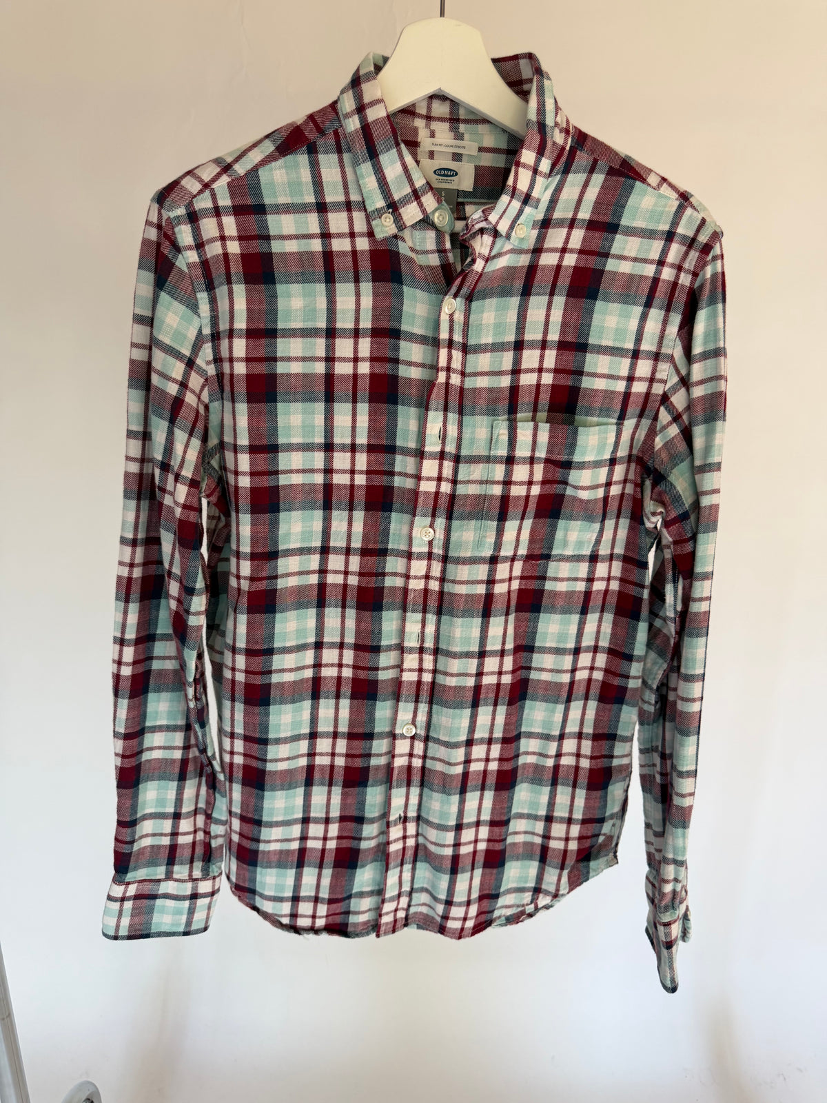 VINTAGE WHITE & BLUE PLAID FLANNEL