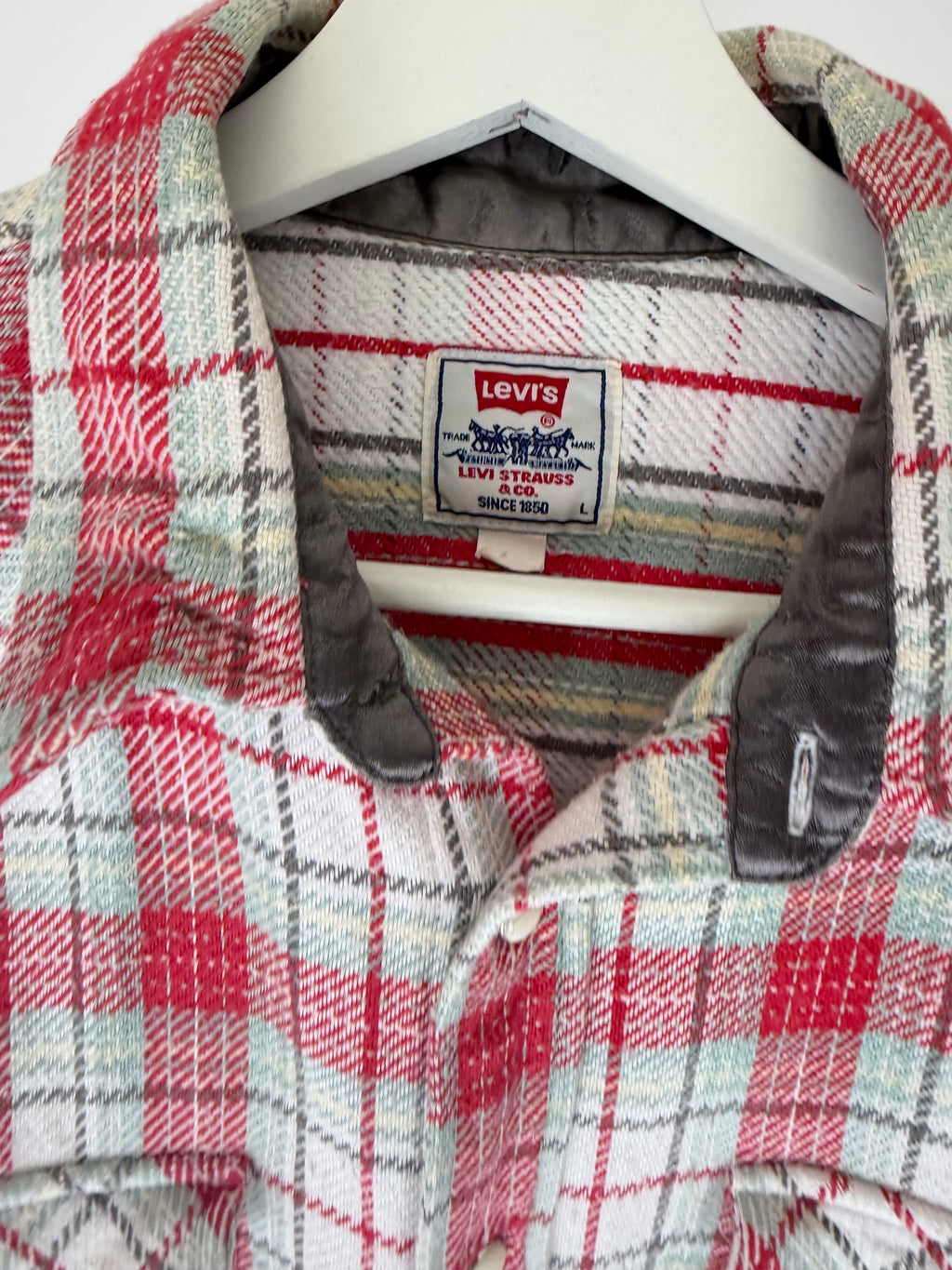 VINTAGE RED & WHITE PLAID FLANNEL SHIRT