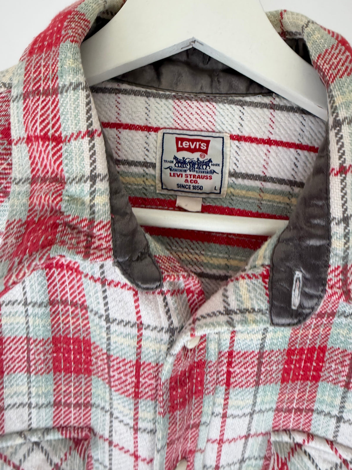 VINTAGE RED & WHITE PLAID FLANNEL SHIRT