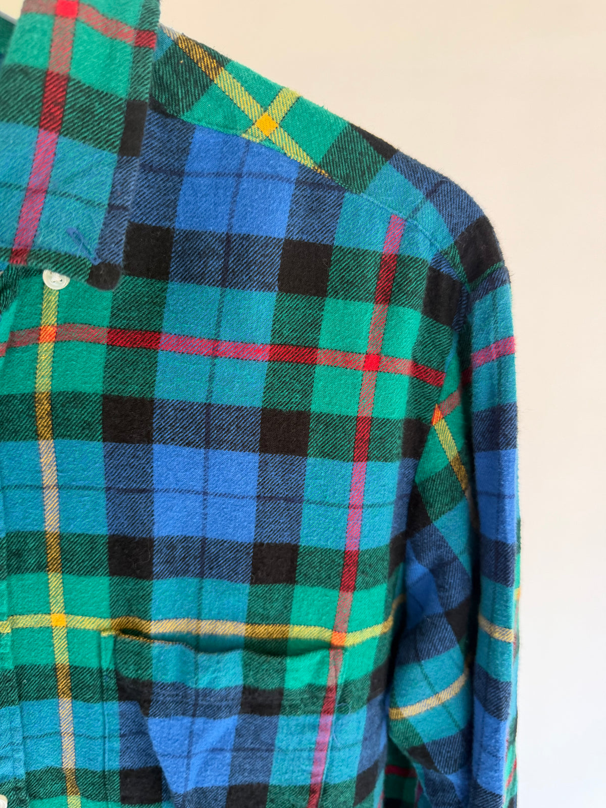 VINTAGE BLUE & GREEN PLAID FLANNEL