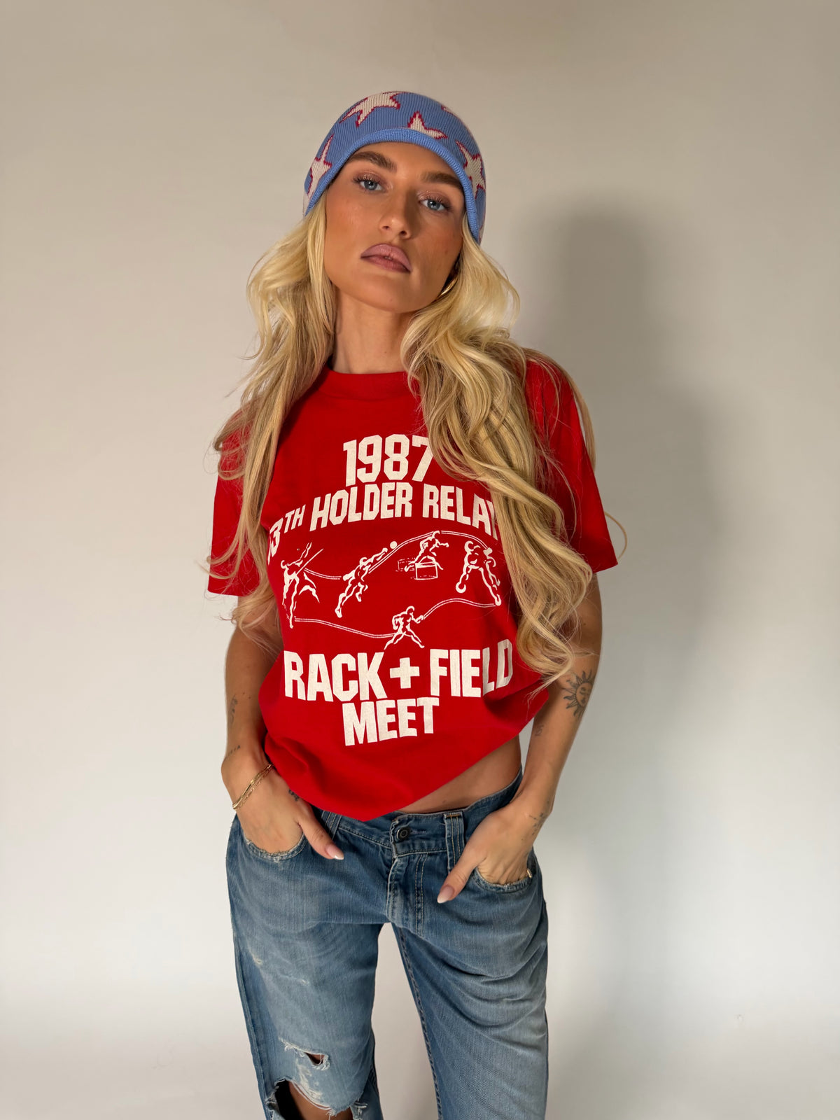 VINTAGE RED 1987 TRACK & FIELD COCA COLA GRAPHIC TEE