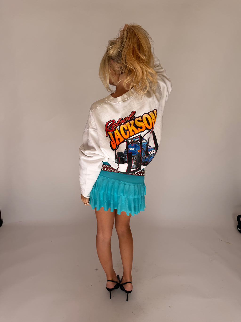 VINTAGE TURQUOISE RUFFLE MINI SKIRT