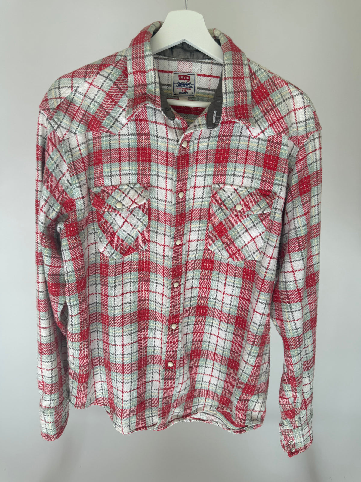 VINTAGE RED & WHITE PLAID FLANNEL SHIRT