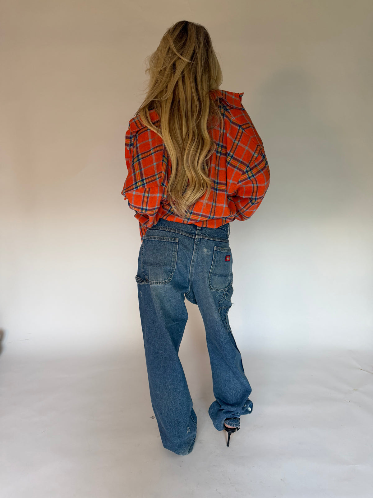 VINTAGE ORANGE PLAID FLANNEL SHIRT