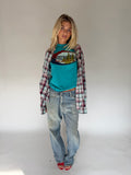 VINTAGE WHITE & BLUE PLAID FLANNEL