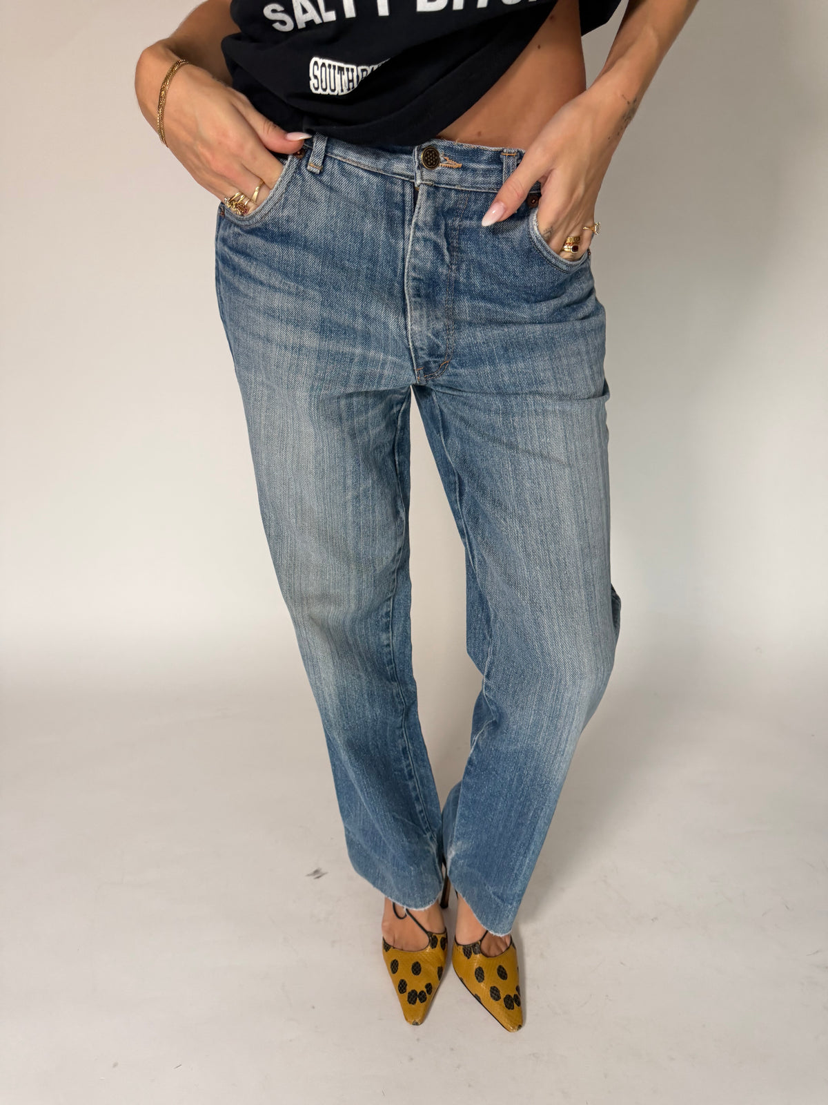 VINTAGE FADED BLUE DENIM JEANS