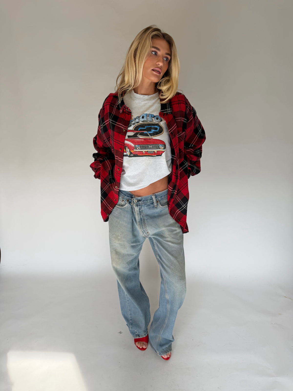 VINTAGE RED & BLACK PLAID FLANNEL