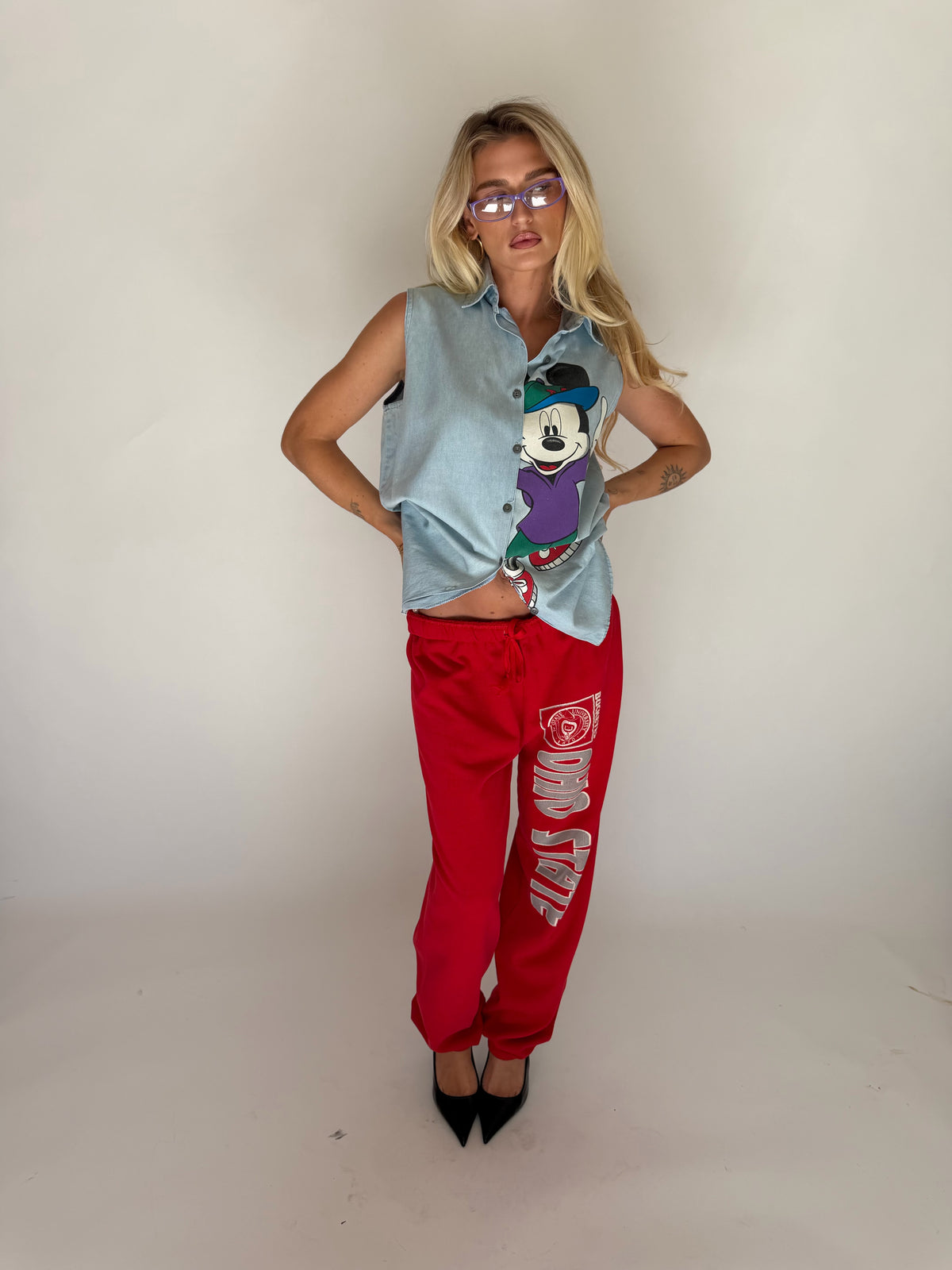 VINTAGE MICKEY SLEEVELESS DENIM SHIRT
