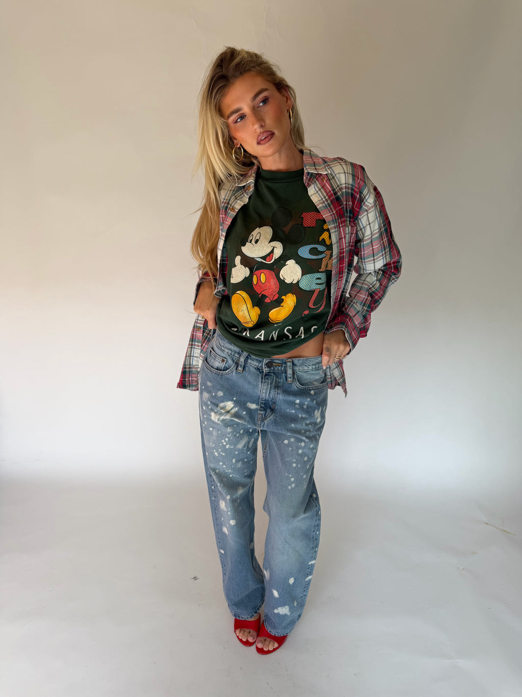 VINTAGE RED & WHITE PLAID FLANNEL