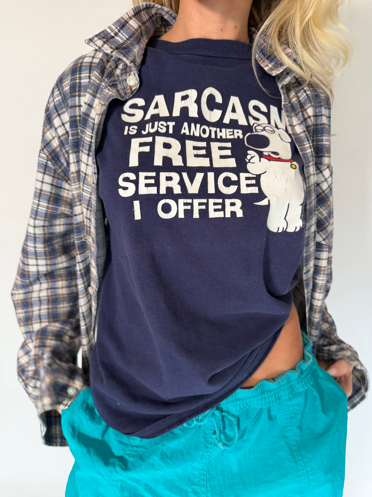 VINTAGE BLUE & WHITE PLAID FLANNEL SHIRT