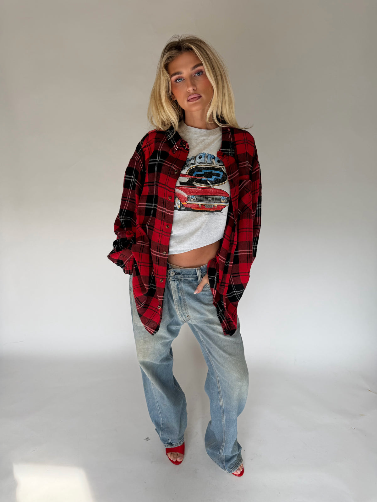 VINTAGE RED & BLACK PLAID FLANNEL