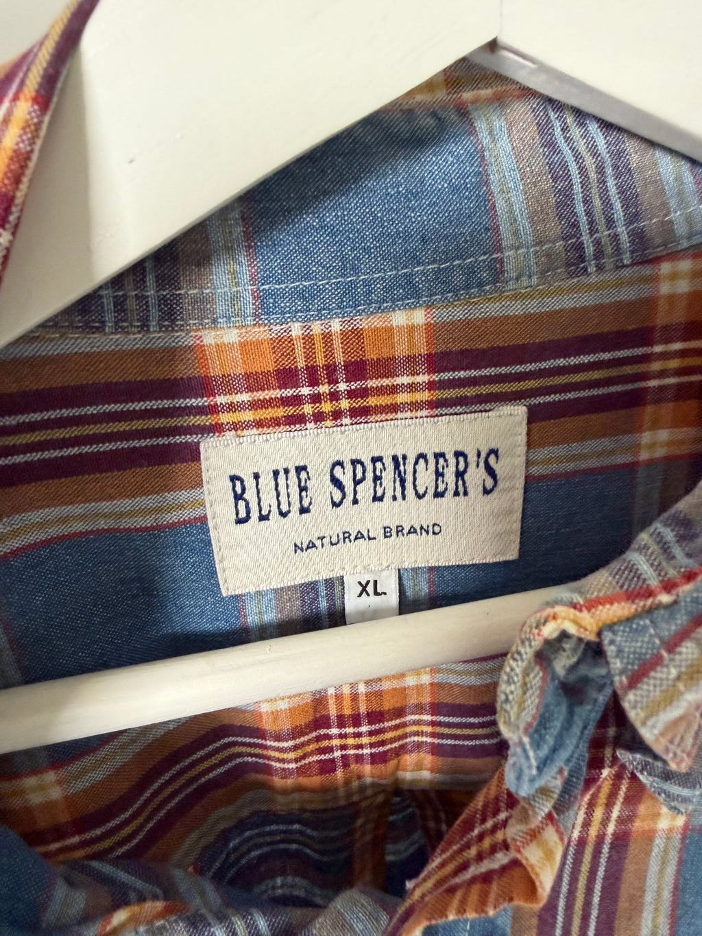 VINTAGE BLUE, RED & BROWN PLAID FLANNEL SHIRT