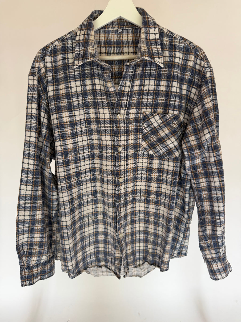 VINTAGE BLUE & WHITE PLAID FLANNEL SHIRT