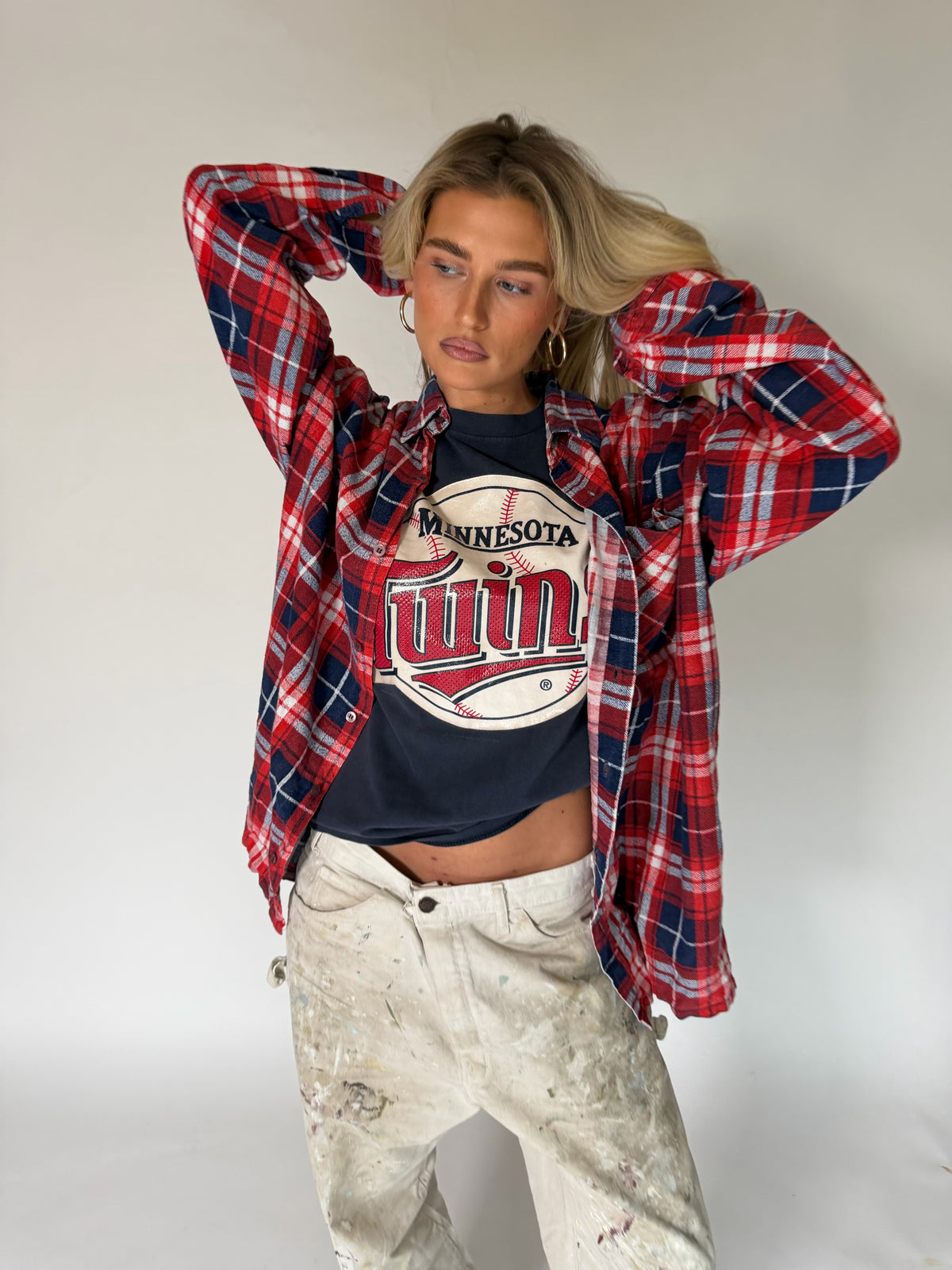 VINTAGE RED & BLUE PLAID FLANNEL SHIRT