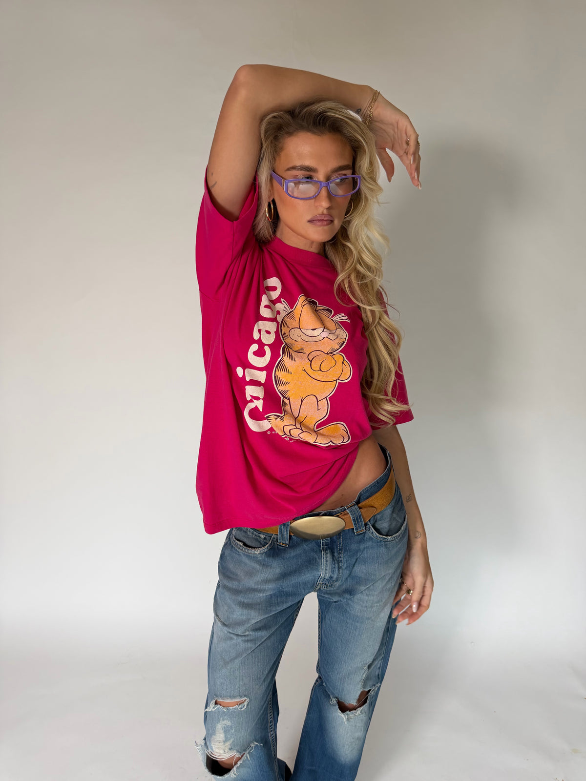 VINTAGE PINK GARFIELD CHICAGO GRAPHIC TEE