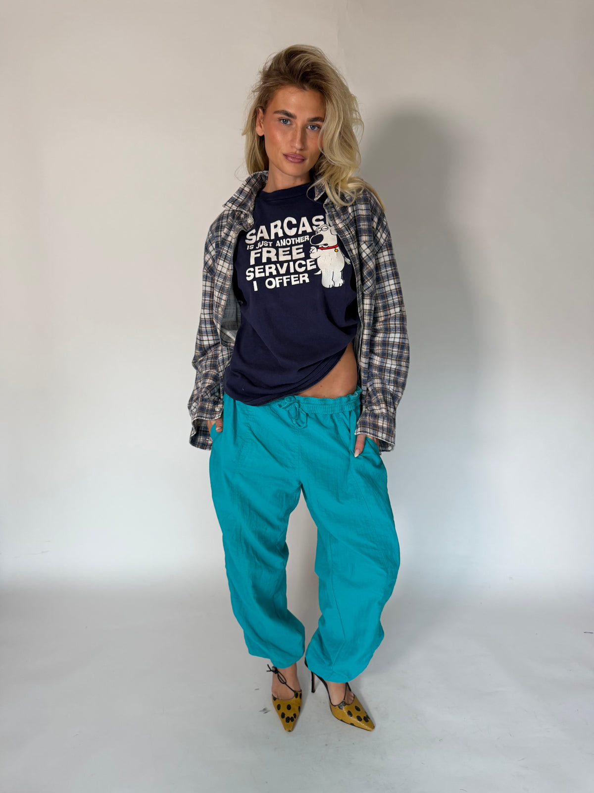 VINTAGE BLUE & WHITE PLAID FLANNEL SHIRT