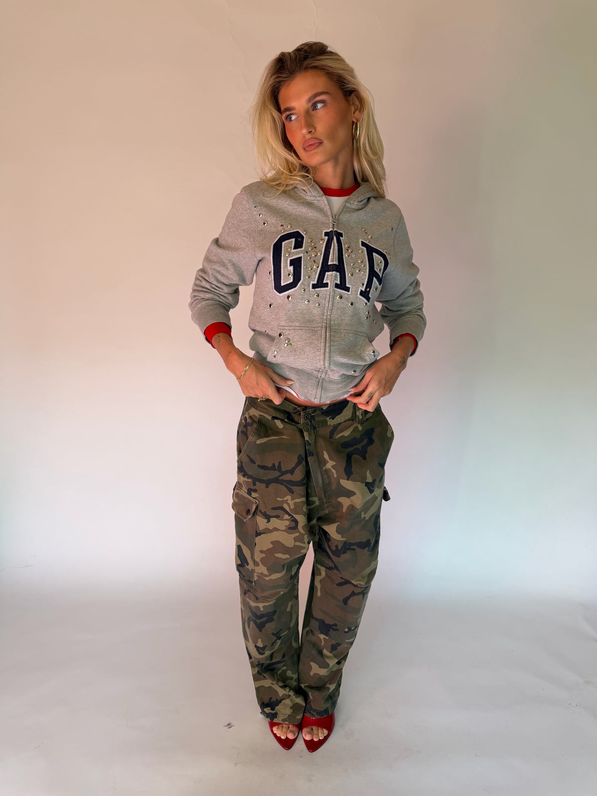 CUSTOMIZED STUDDED GAP ZIP HOODIE