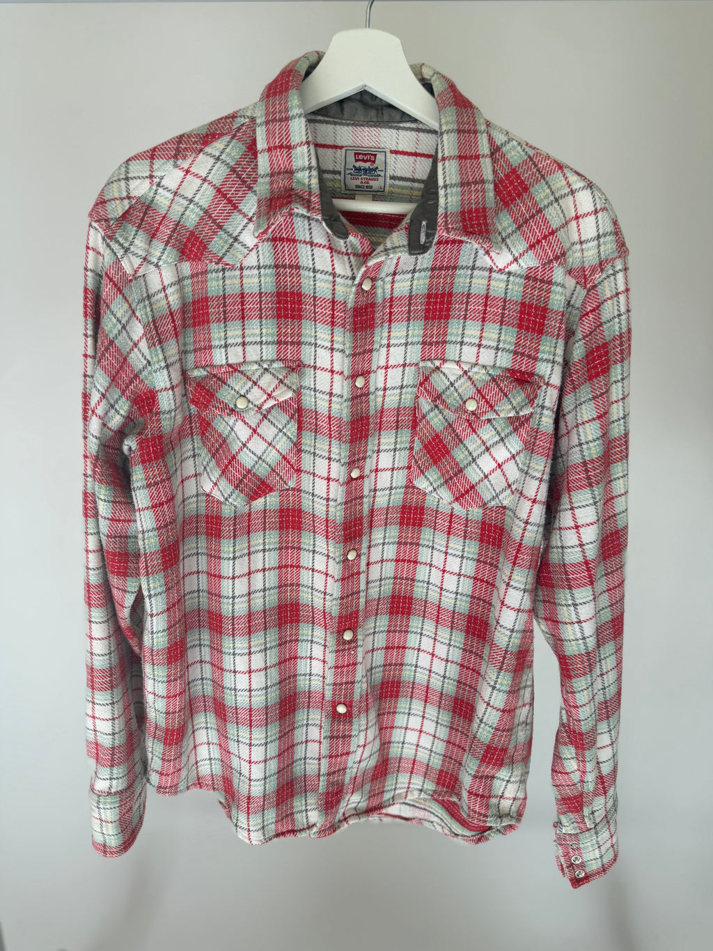 VINTAGE RED & WHITE PLAID FLANNEL SHIRT