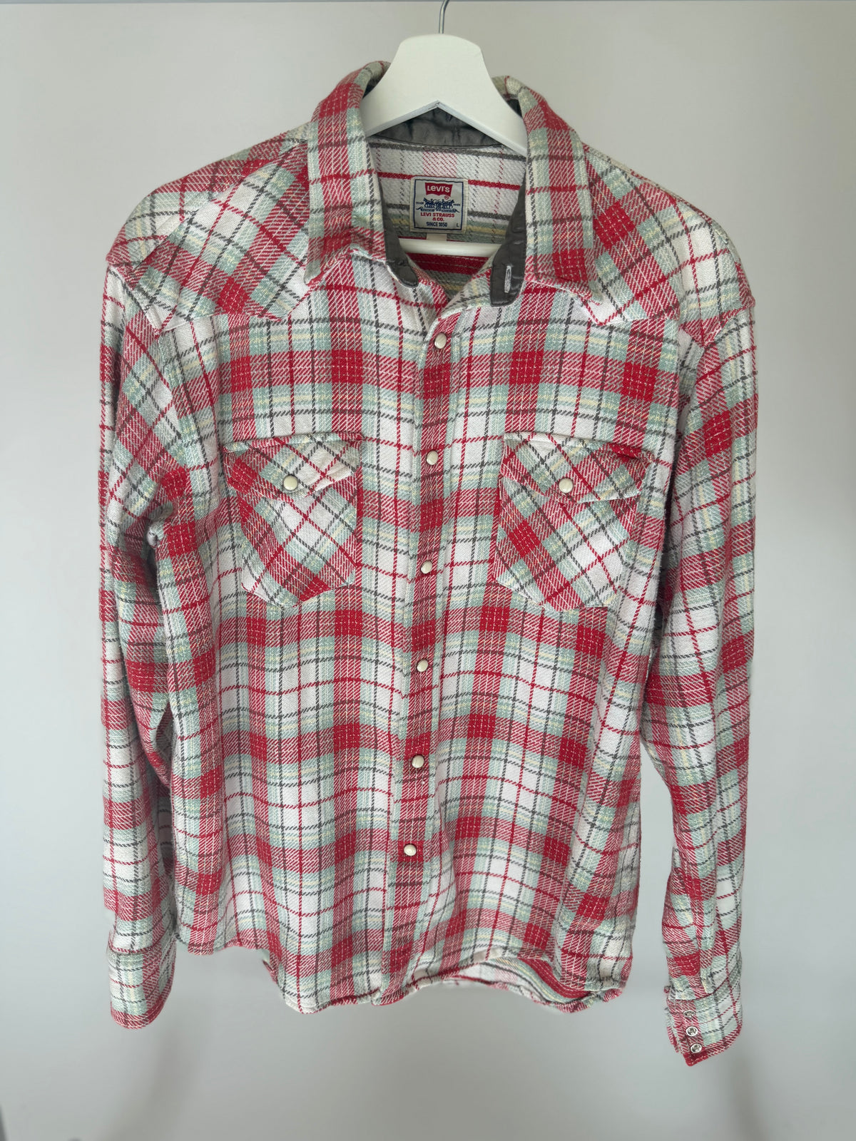 VINTAGE RED & WHITE PLAID FLANNEL SHIRT