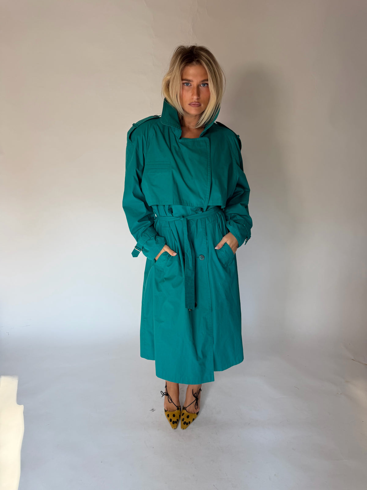 VINTAGE TURQUOISE LONG TRENCH COAT