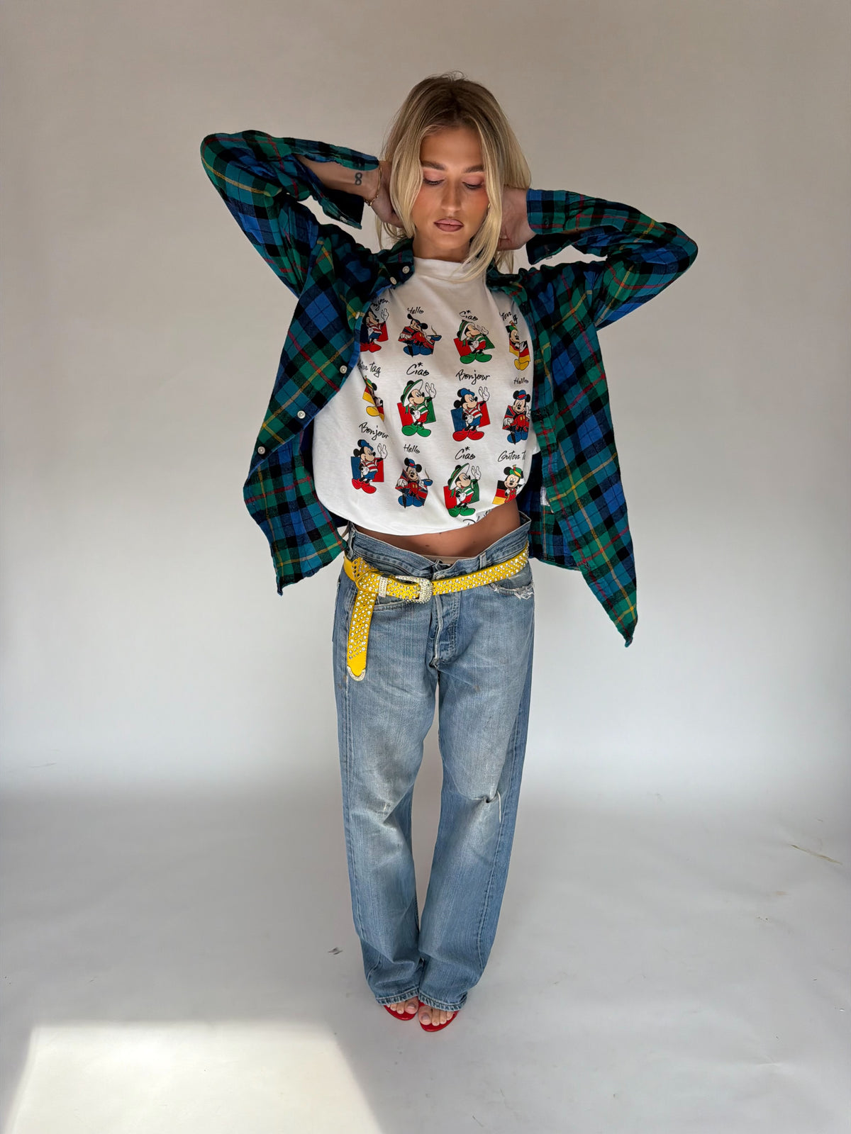 VINTAGE BLUE & GREEN PLAID FLANNEL