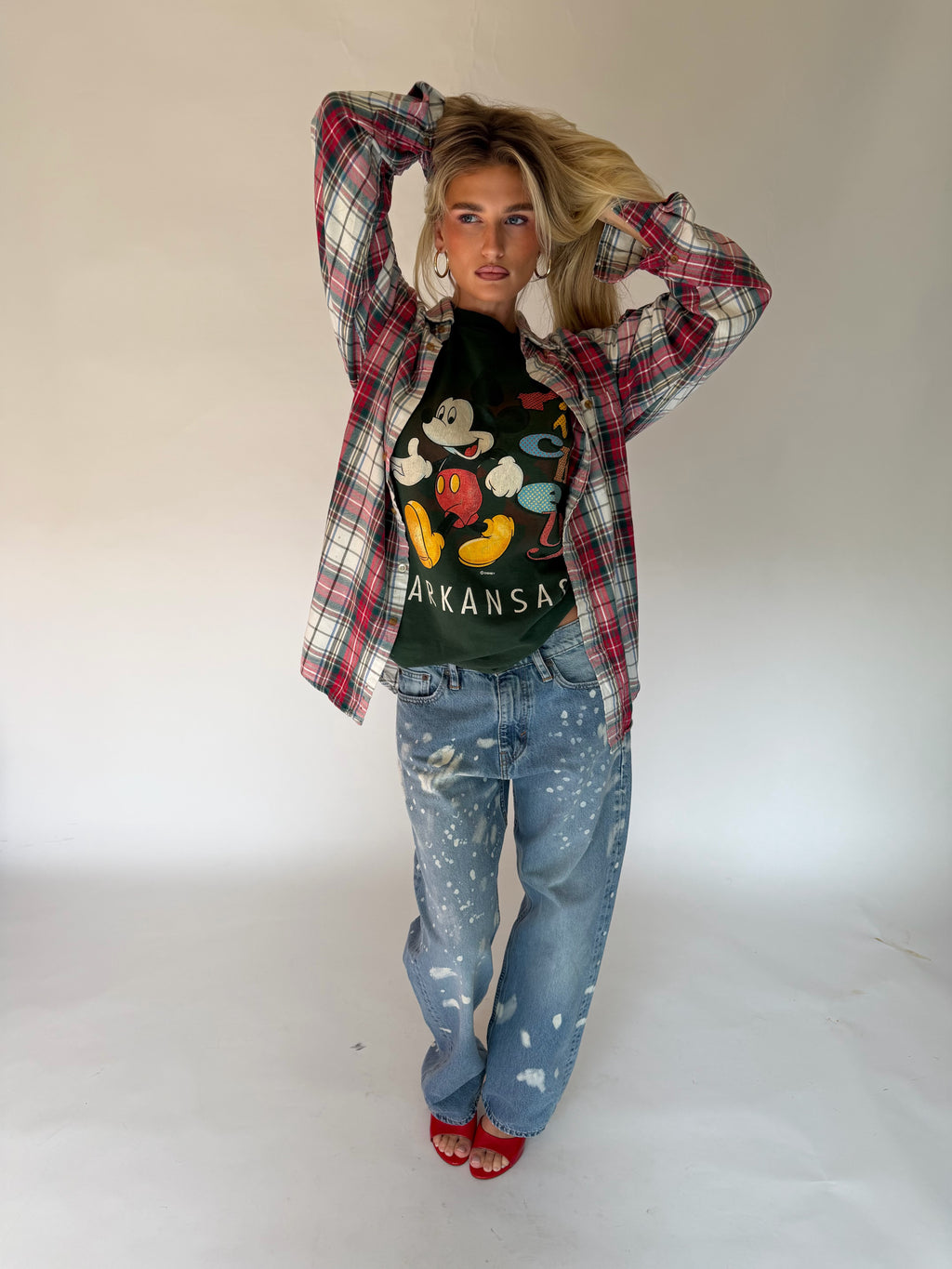 VINTAGE RED & WHITE PLAID FLANNEL