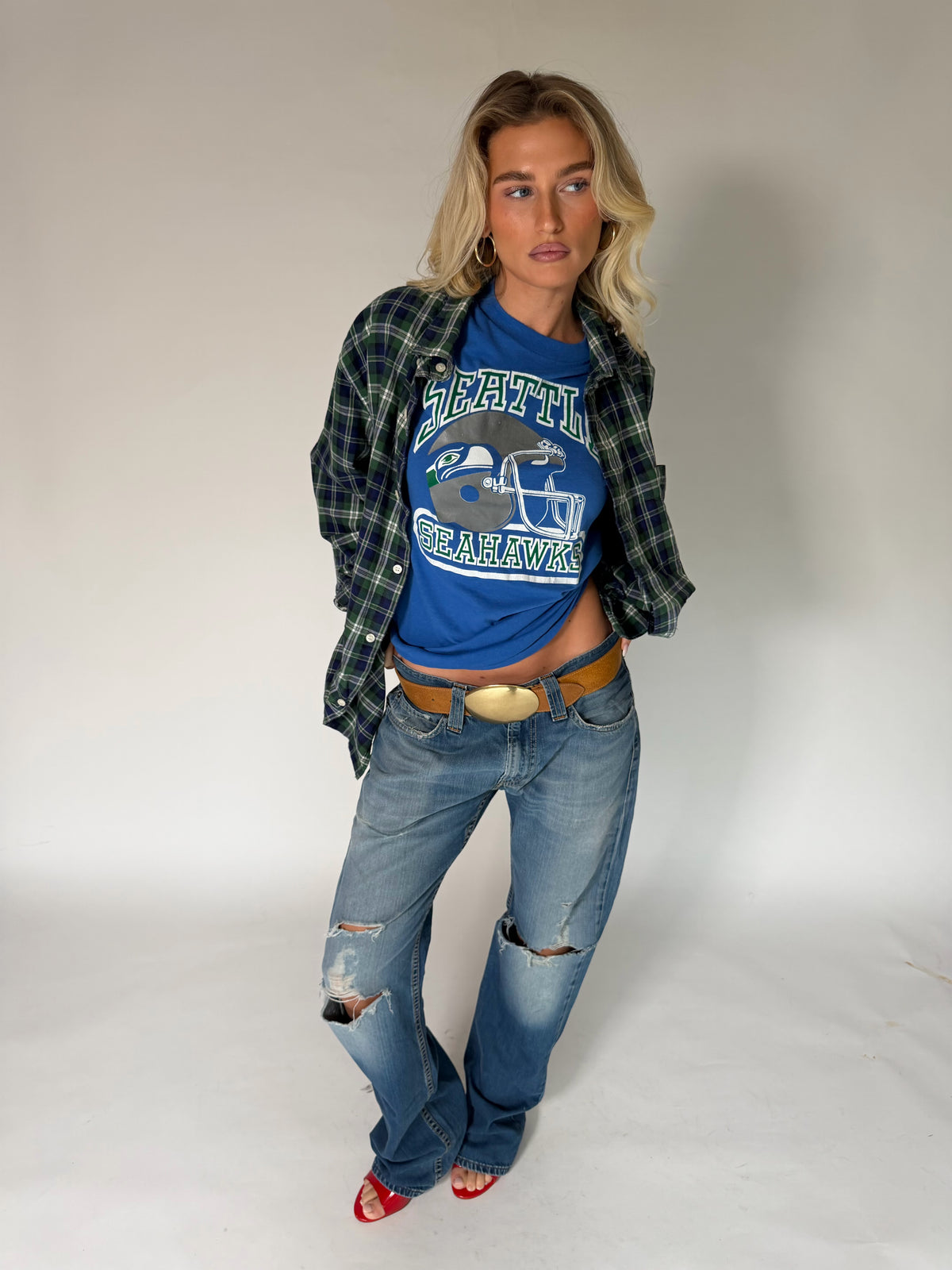 VINTAGE GREEN & BLUE PLAID FLANNEL SHIRT
