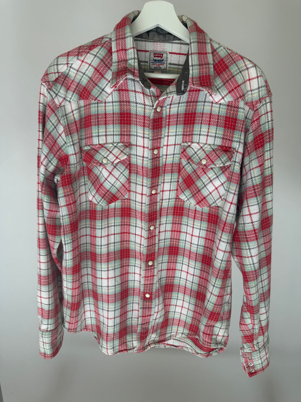 VINTAGE RED & WHITE PLAID FLANNEL SHIRT
