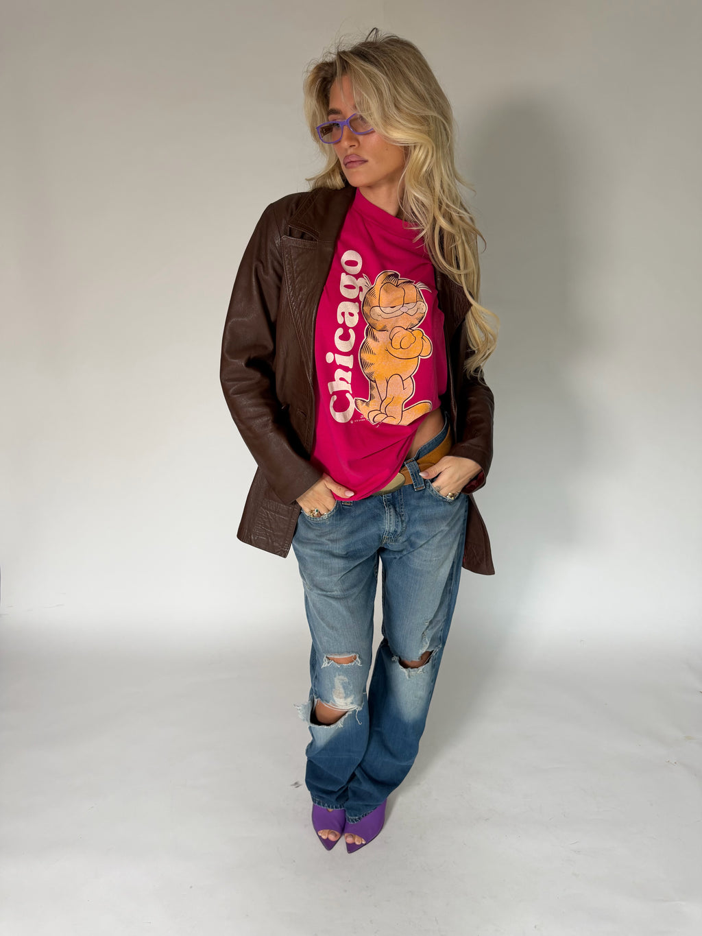 VINTAGE PINK GARFIELD CHICAGO GRAPHIC TEE