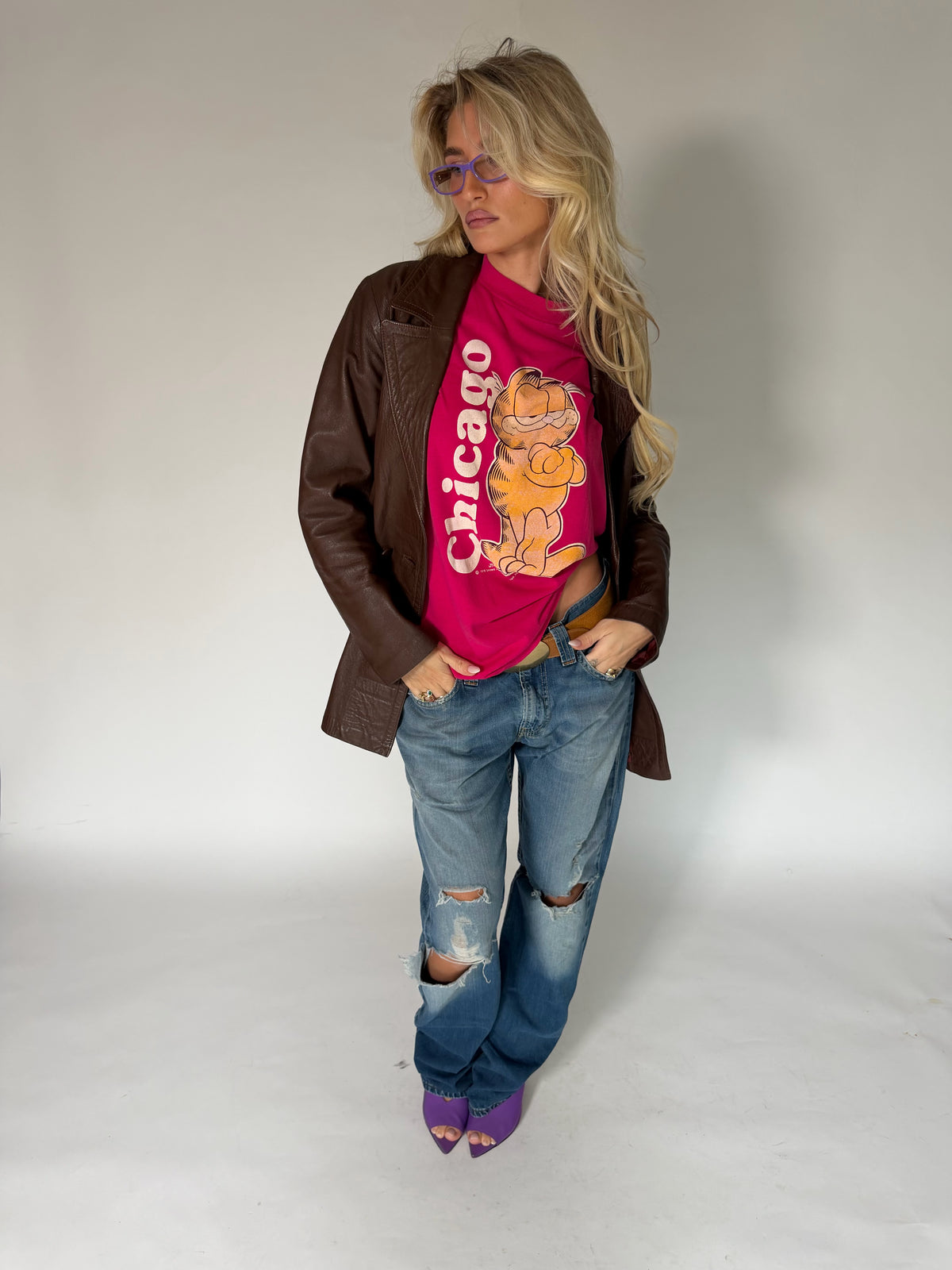 VINTAGE PINK GARFIELD CHICAGO GRAPHIC TEE