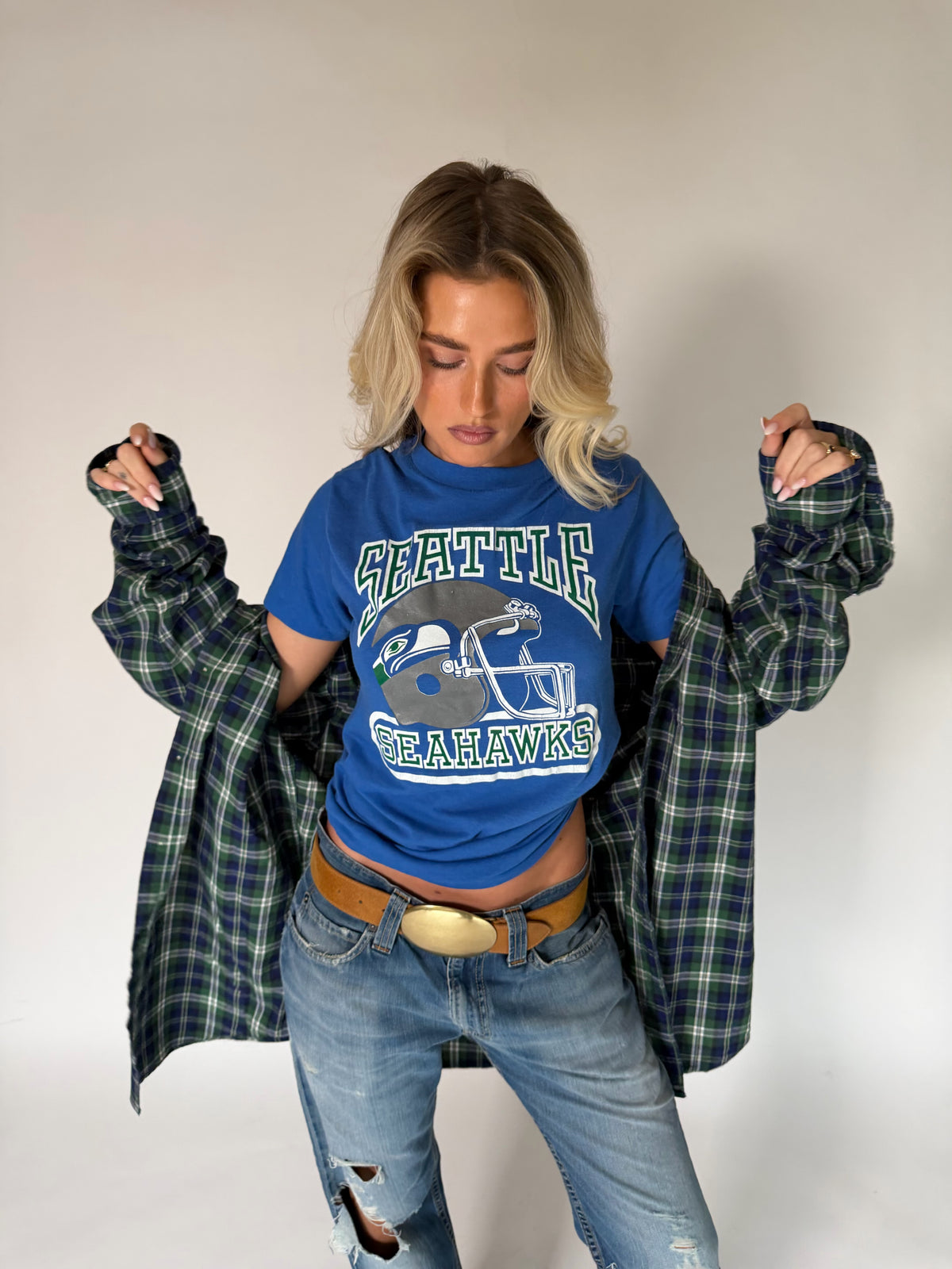 VINTAGE GREEN & BLUE PLAID FLANNEL SHIRT
