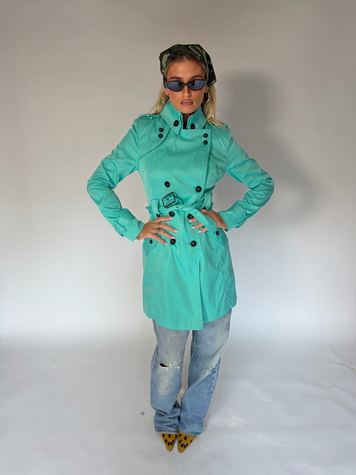 VINTAGE TURQUOISE TRENCH COAT