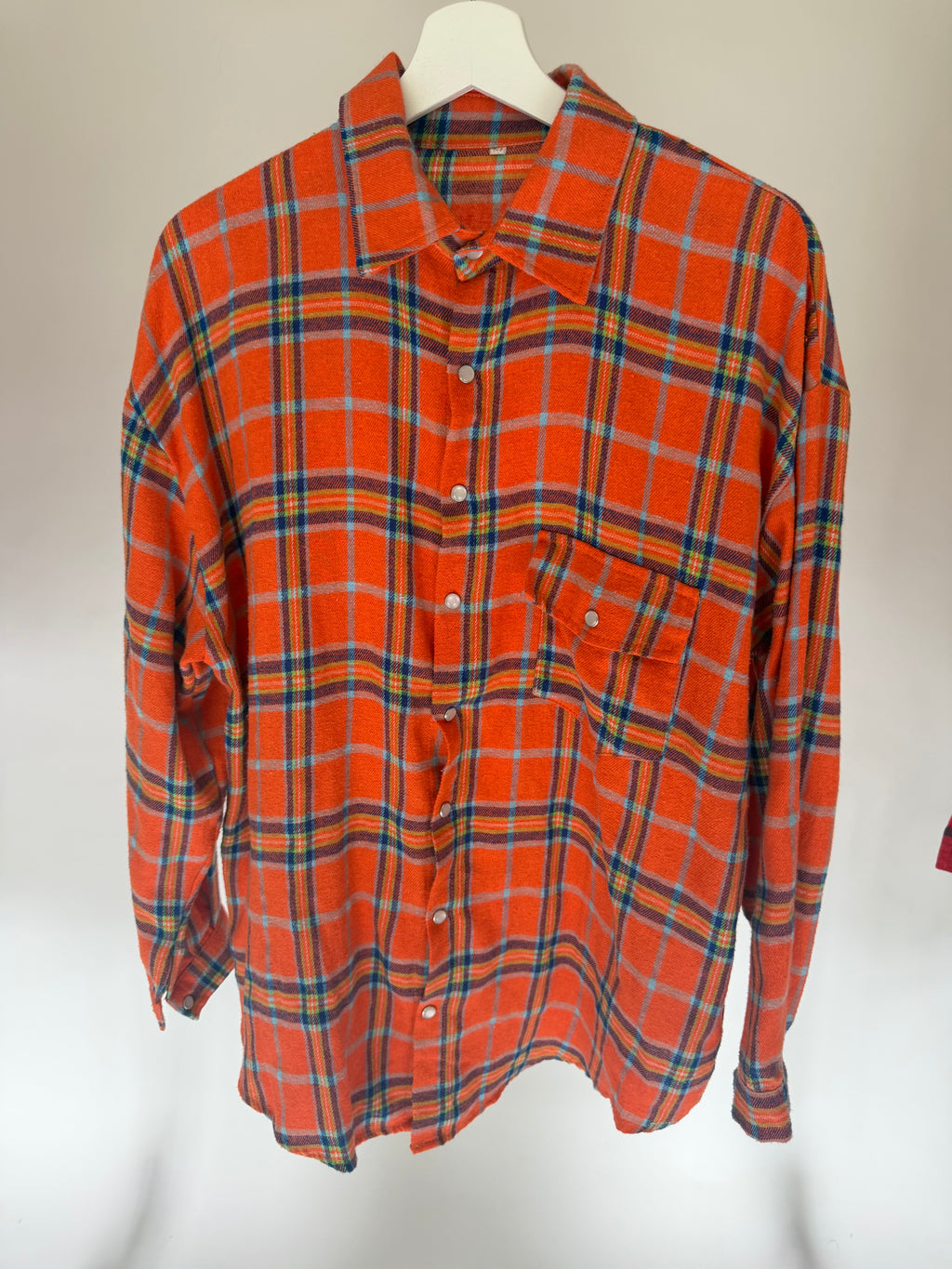 VINTAGE ORANGE PLAID FLANNEL SHIRT