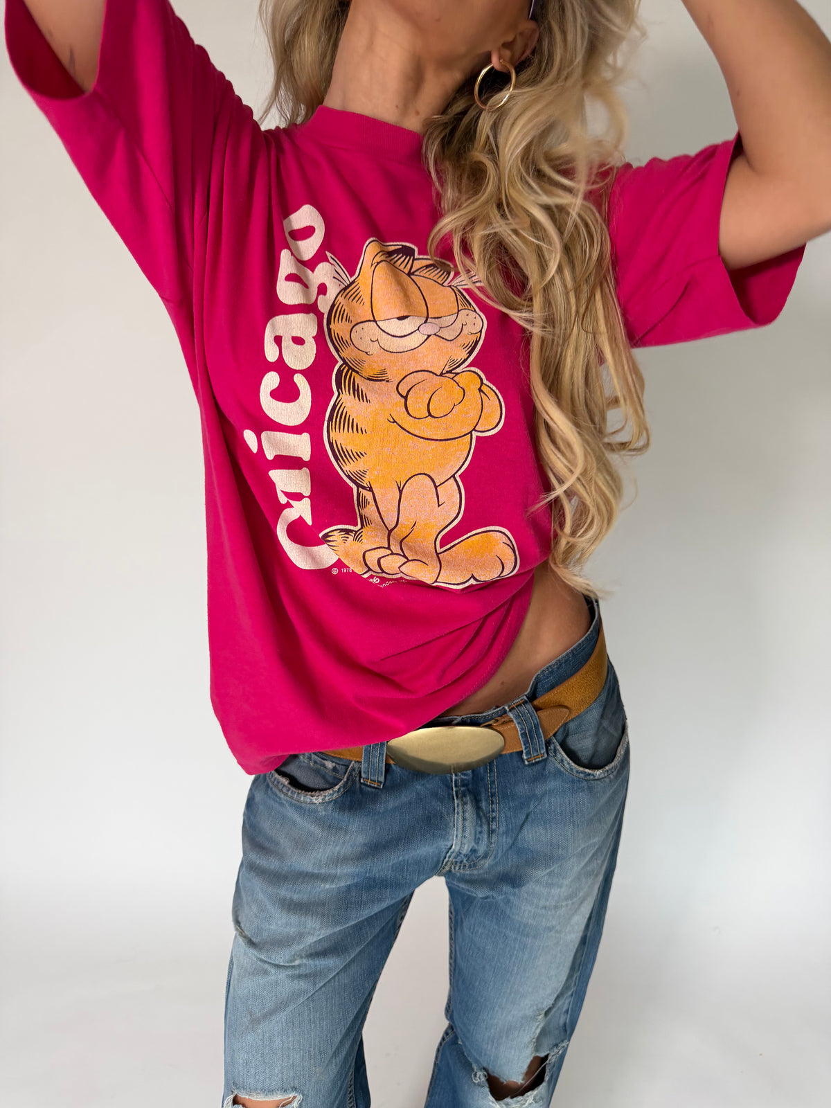 VINTAGE PINK GARFIELD CHICAGO GRAPHIC TEE