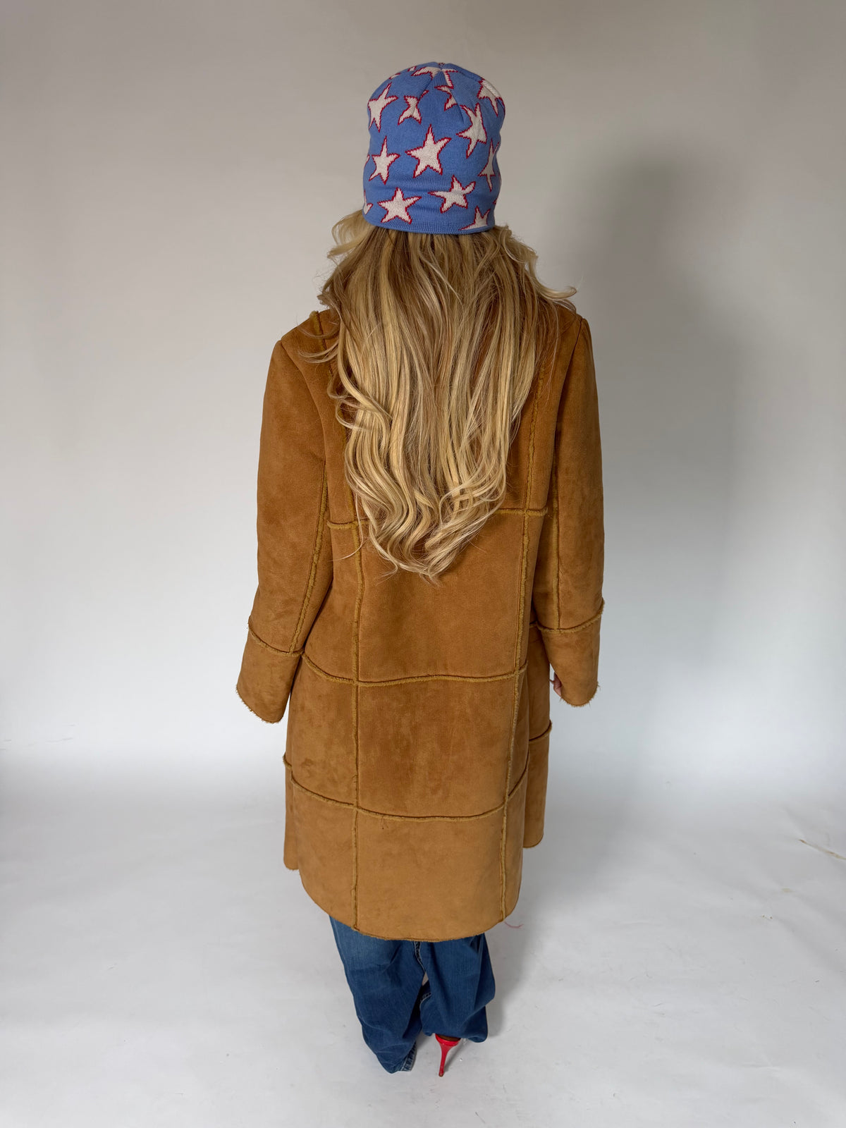 VINTAGE BROWN FAUX SUEDE SHEARLING COAT
