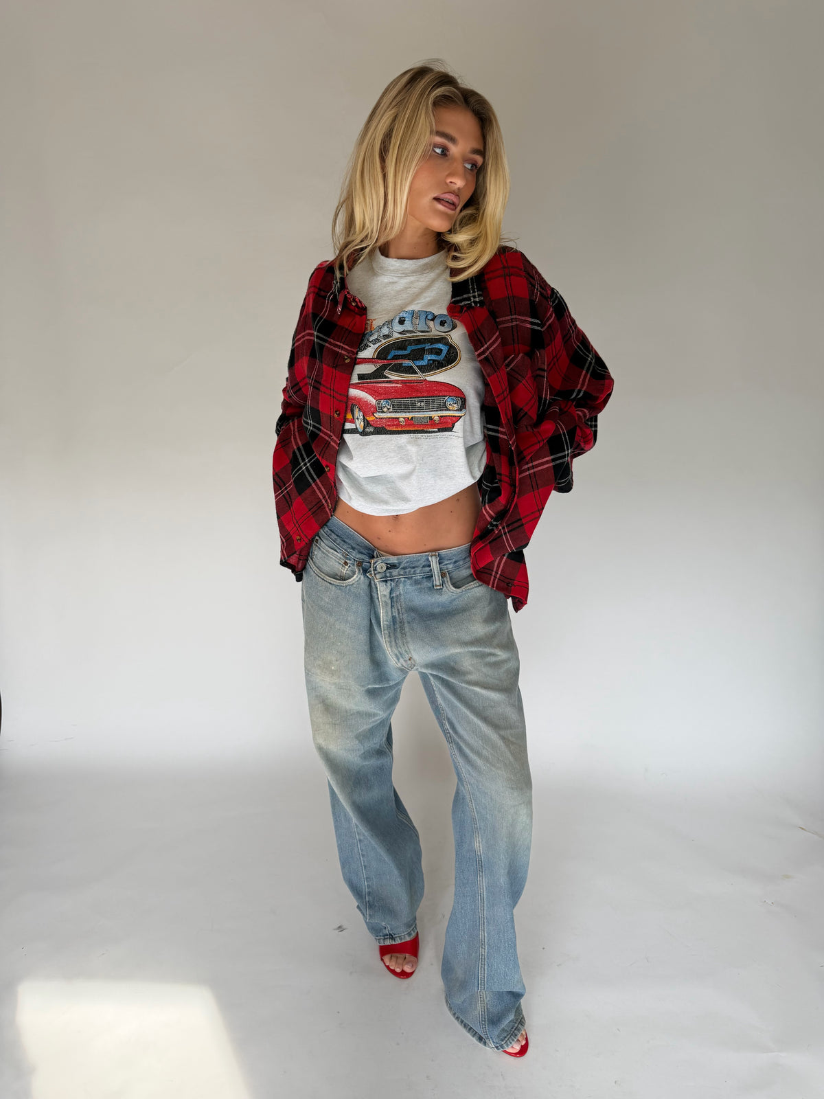 VINTAGE RED & BLACK PLAID FLANNEL