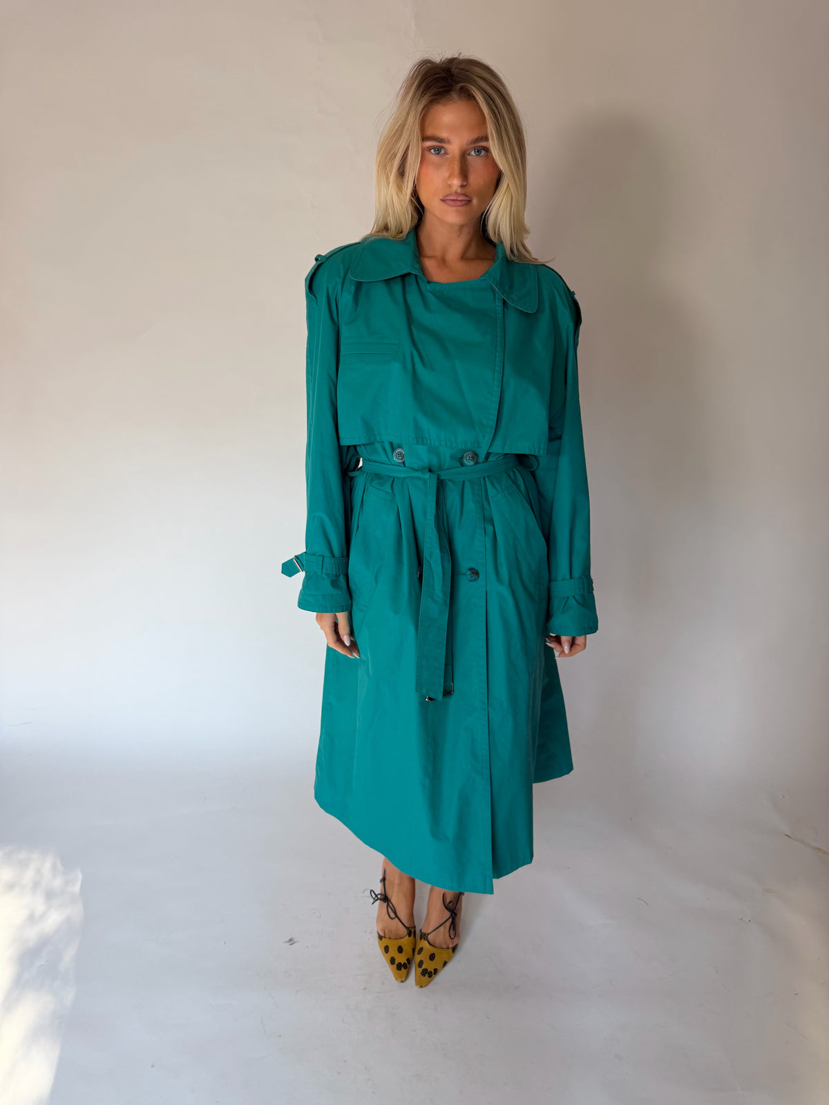 VINTAGE TURQUOISE LONG TRENCH COAT