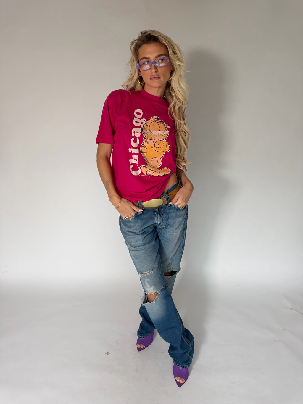 VINTAGE PINK GARFIELD CHICAGO GRAPHIC TEE