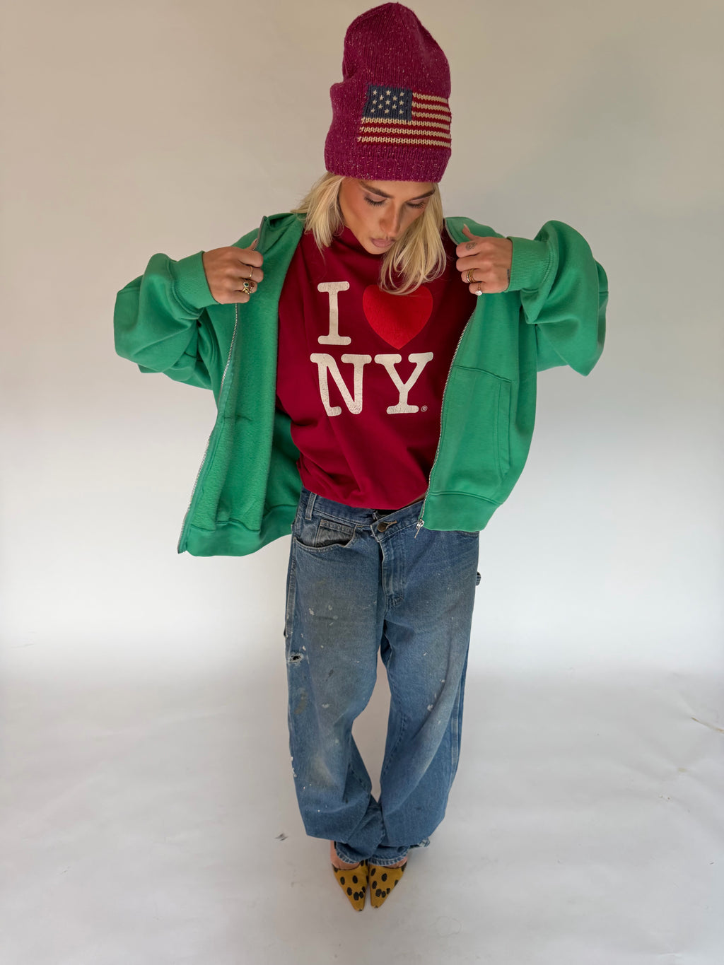 VINTAGE GREEN ZIP-UP HOODIE
