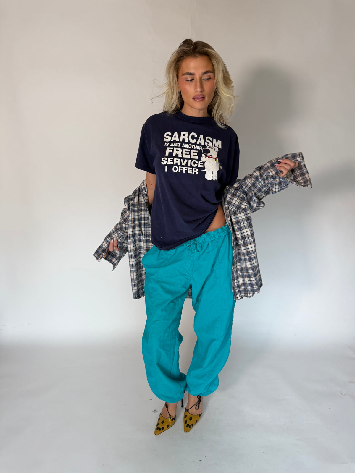 VINTAGE BLUE & WHITE PLAID FLANNEL SHIRT