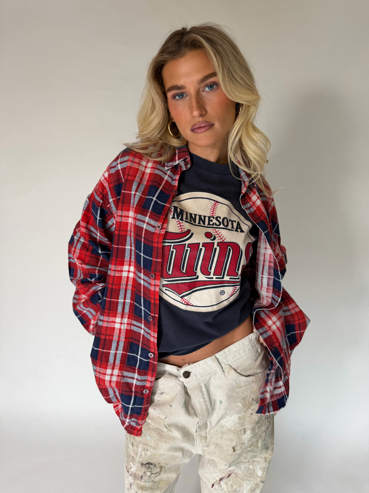VINTAGE RED & BLUE PLAID FLANNEL SHIRT