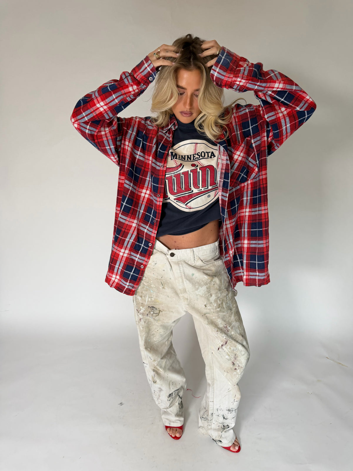 VINTAGE RED & BLUE PLAID FLANNEL SHIRT