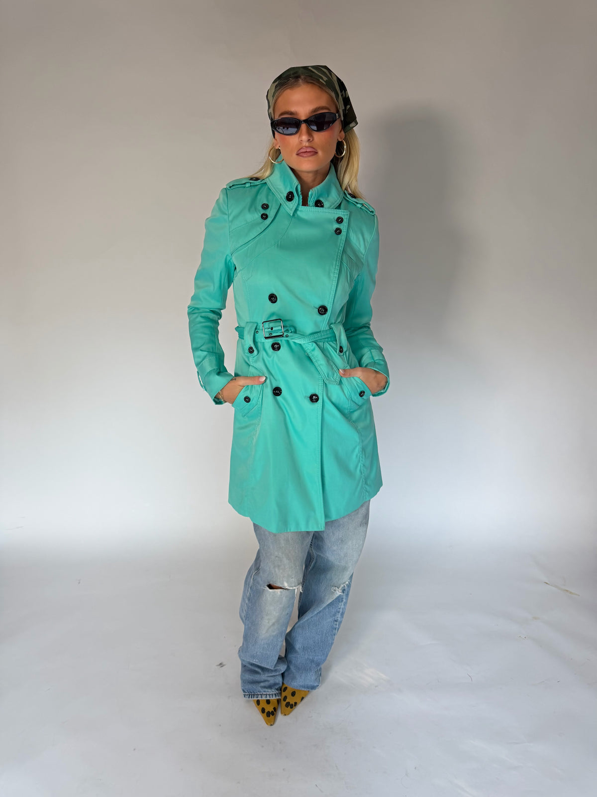 VINTAGE TURQUOISE TRENCH COAT